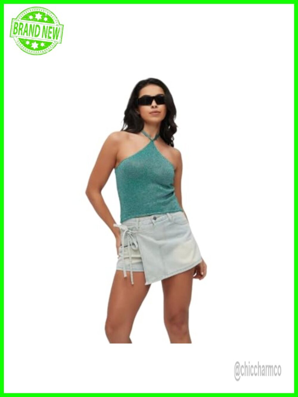 Halter Top Mesh Shiny Sparkly Sleeveless Y2K Trendy